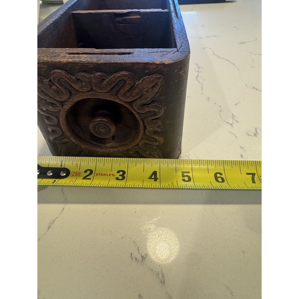 Vintage Carved Wood Box 3 Slot Farmhouse Kitchen Holder/Organizer Rustic Decor - Picture 14 of 15